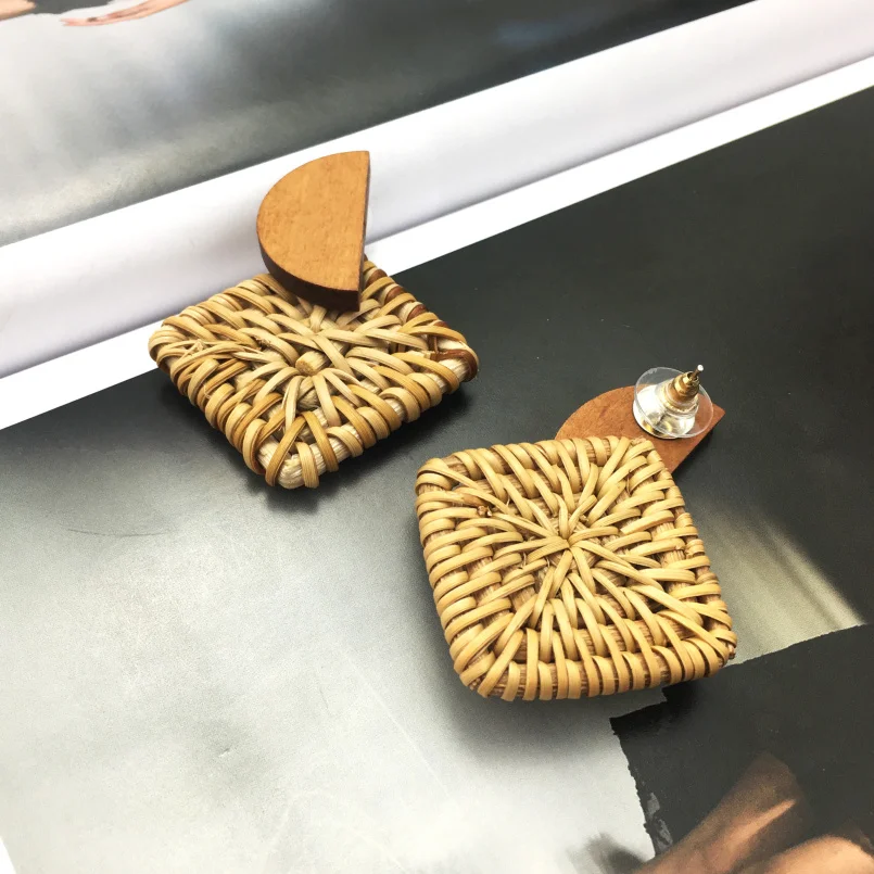 MANILAI, трендовые корейские серьги для женщин, деревянная солома, ротанг, вязанные подвески серьги большие ювелирные изделия, массивные серьги, деревянные женские серьги