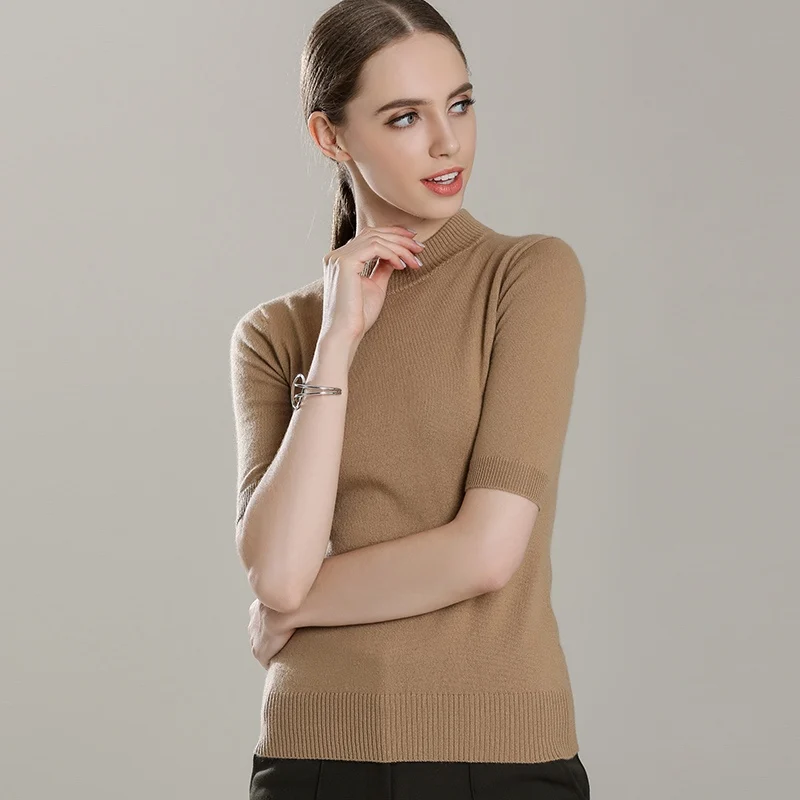 Женская трикотажная футболка с круглым вырезом трикотажный пуловер из 100%