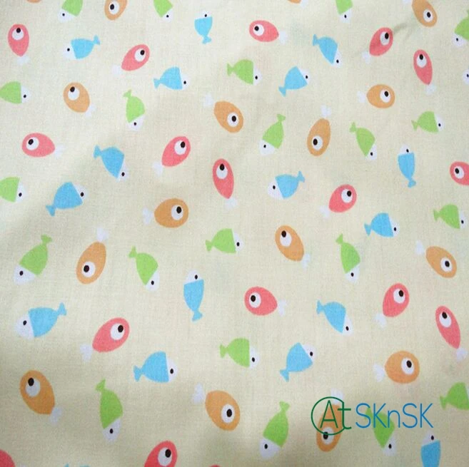 

50meter cheap wholesale DIY sewing quilt cotton cloth 160cm width cute swimming fish printed twill cotton fabrics for patchwork