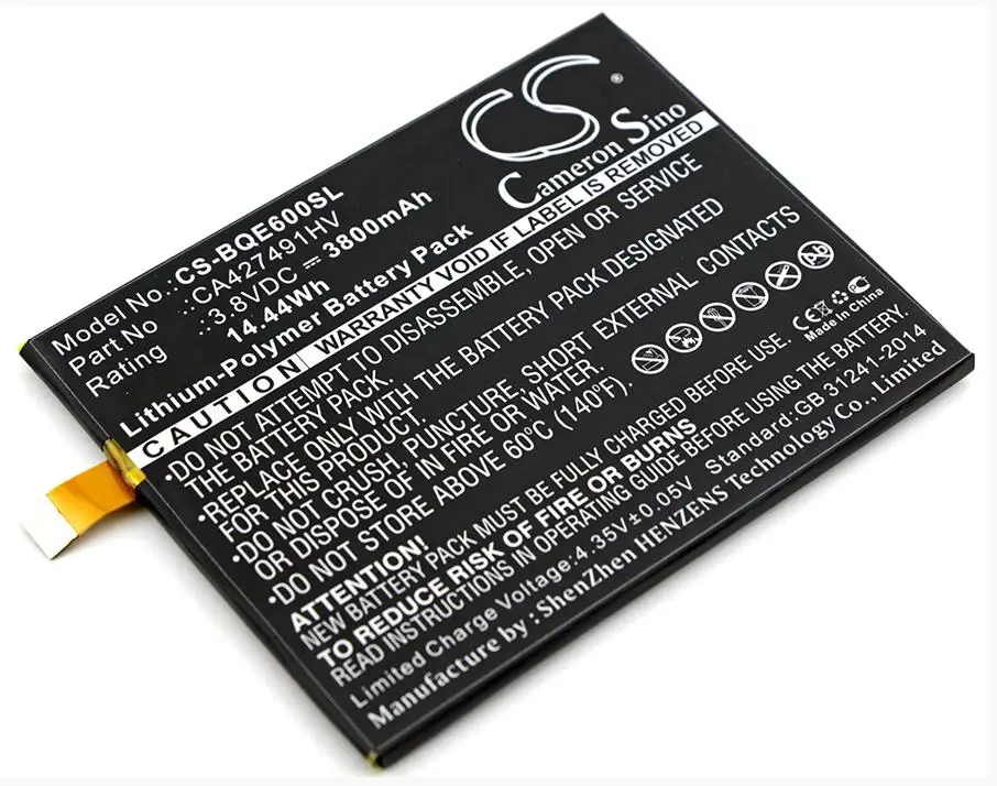 Аккумулятор Cameron Sino 3800mAh для мобильного телефона BQ Aquaris E6 CA427491HV аккумулятор