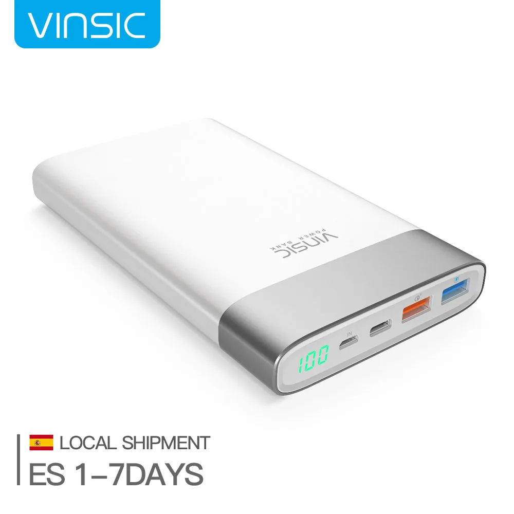(Корабль из Испании) Vinsic Терминатор P3 20000 мАч Quick Charge 3 0 Мощность банк Тип C внешний