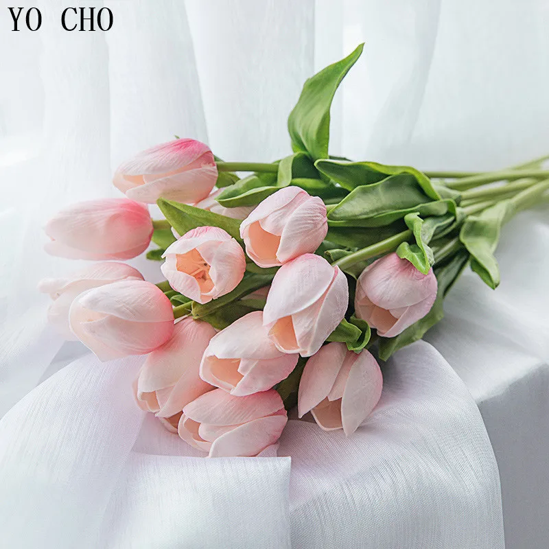 YO CHO 31 pcs/lot Tulips PU Real Touch Flower Home Decoration Hawaiian Party Supplies Artificial Flowers For Wedding 12 Colors