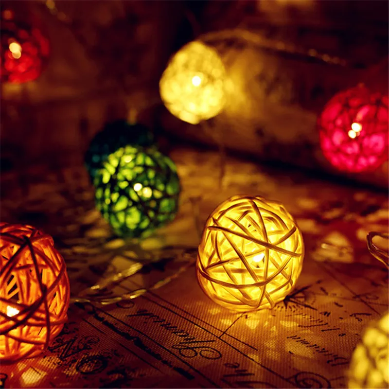 Рождественская наружная светодиодная гирлянда 30 ротанговых шаров Батарейная