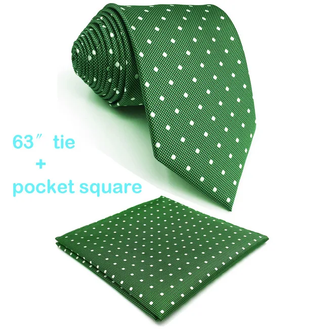 Extra Long Tie Set E21, зеленый Шелковый мужской галстук в горошек, набор, классические модные галстуки для мужчин, аксессуар, носовой платок, очень длинный размер - Цвет: Extra Long Tie Set