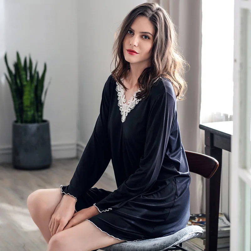 

New 2020 Spring Fashion Women Casual Sweet Soft Modal Sleepshirts lounge Appael Sleepwear Ladies NightGowns Homewear Retro 8189