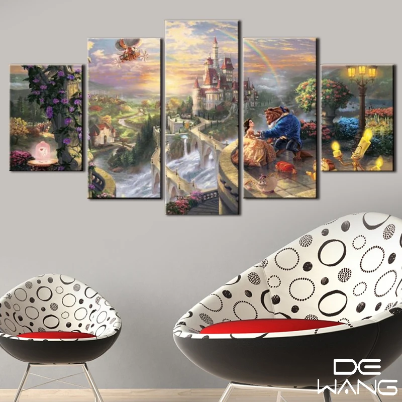5 Панель холст Книги по искусству Unframed Wall картина сказка Красота и