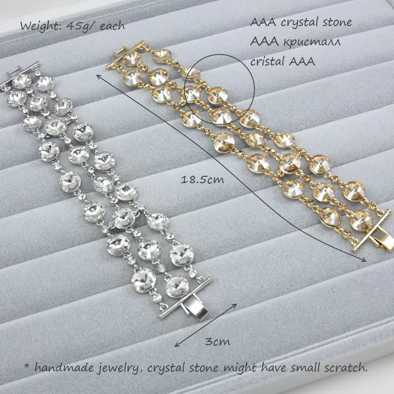 Женский браслет OCESRIO широкий с кристаллами на цепочке серебряного цвета для