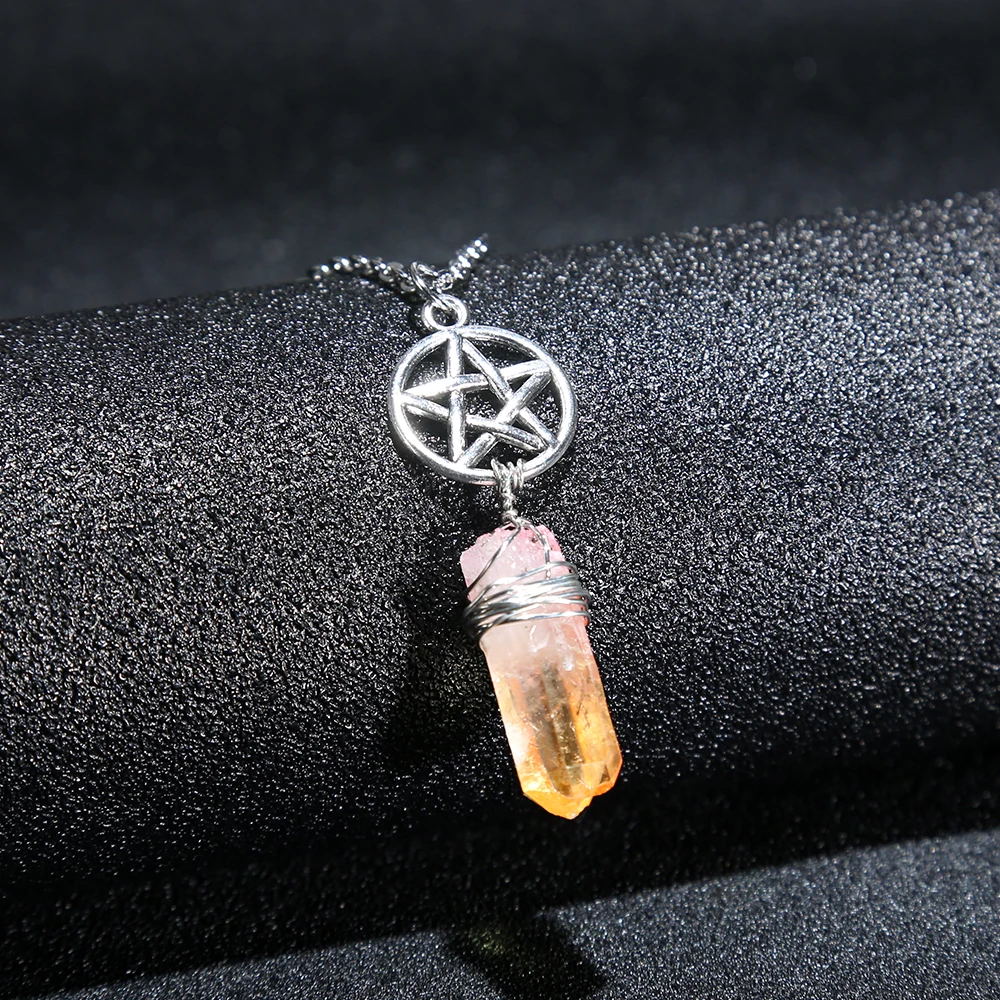 Подвеска Wicca с желтым кварцем Aura ожерелье подвеской из грубого камня подвески