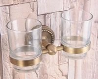 high quality bathroom antique brass toothbrush holder two glass cups wall mounted bathroom accessories nba225