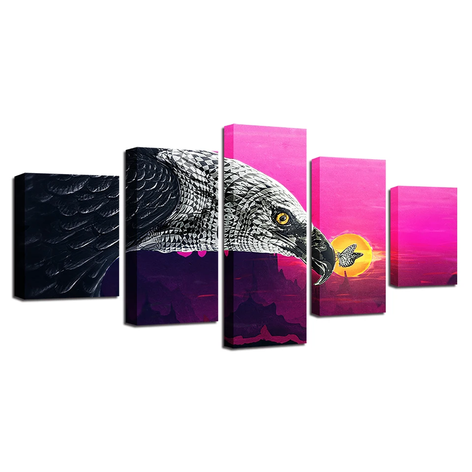 Холст HD печатные картины Wall Art 5 шт. Белый Орел в виде цветов и бабочек фотографии