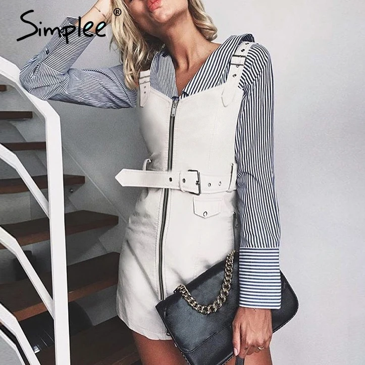 Simplee женское Спортивное платье из искусственной кожи v образный вырез на молнии