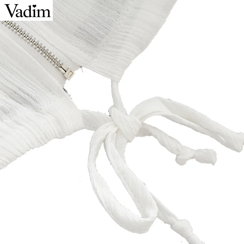 Vadim V neck bow tie floral embroidery loose shirts oversized see through long sleeve blouse ladies fashion tops blusas LT1971 |