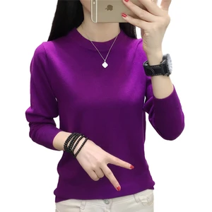 Женский трикотажный свитер с круглым вырезом, повседневный Однотонный пуловер с длинным рукавом, весна-осень 2855