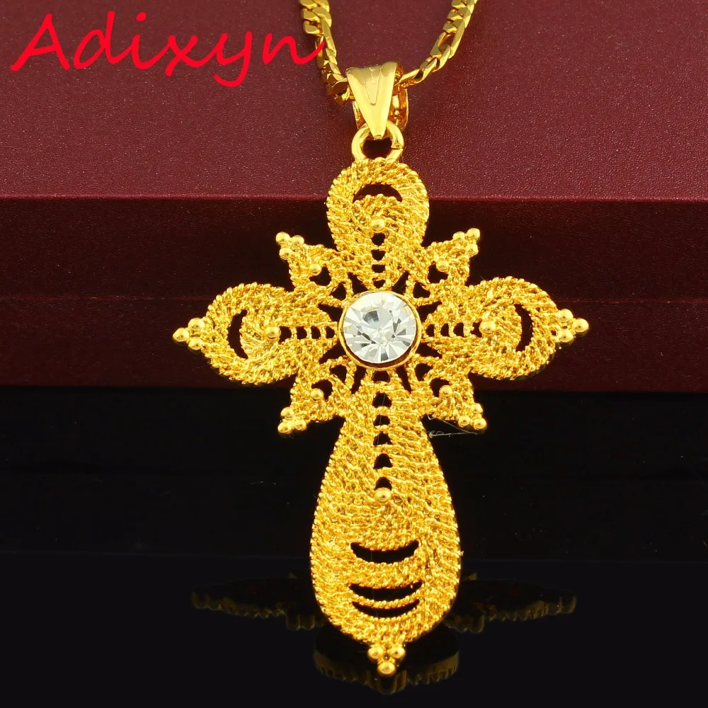 Adixyn ожерелья с подвеской в виде Большого креста белым камнем для женщин