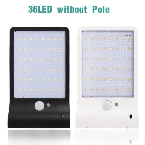 36LED without Pole Светильник на солнечной батарее для наружного сада, светодиодный светильник на солнечной батарее, настенный светильник, PIR датчик движения, водонепроницаемый, IP65, декоративный - Испускаемый цвет: 36LED without Pole