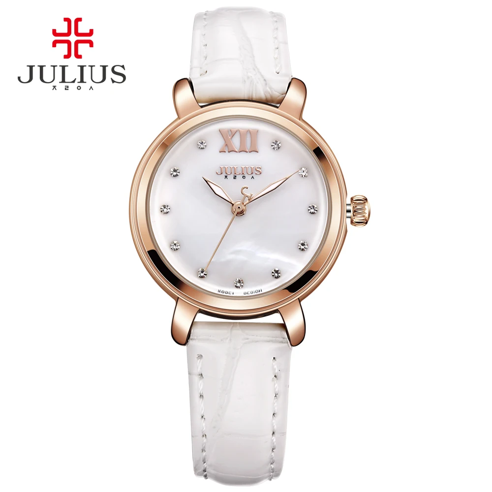 Розовые часы JULIUS с кожаным браслетом женские для женщин водонепроницаемые