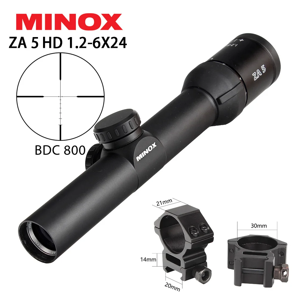 MINOX ZA 5i HD 1,2-6X24 ИК компактный охотничий прицел стекло травленая светящаяся сетка длинный глаз рельеф прицел оптические прицелы - Цвет: with Picatinny Rings