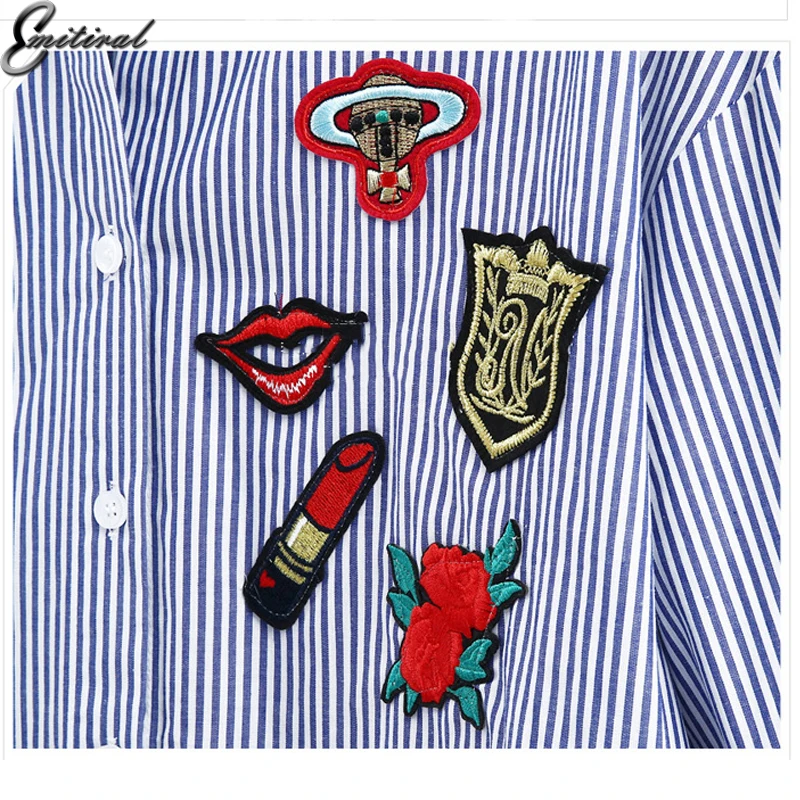 EMITIRAL 2017 осенние женские блузки полосатые строгие Цветочные губы элегантные 5XL с