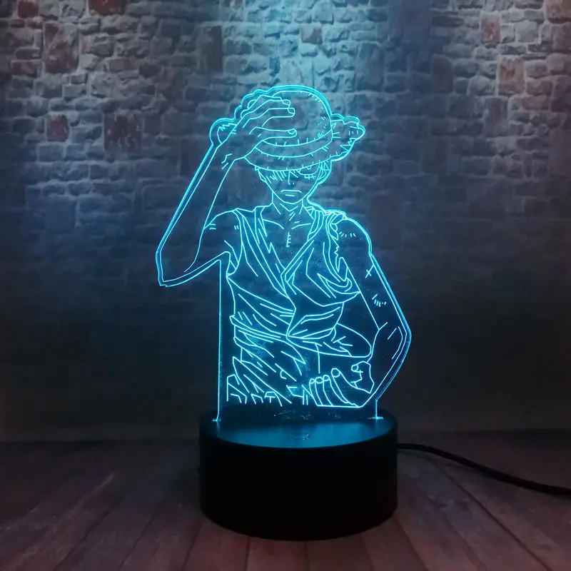 Обезьянка д. Луффи Аниме Рисунок 3D Иллюзия светодиодный Красочные мигающий