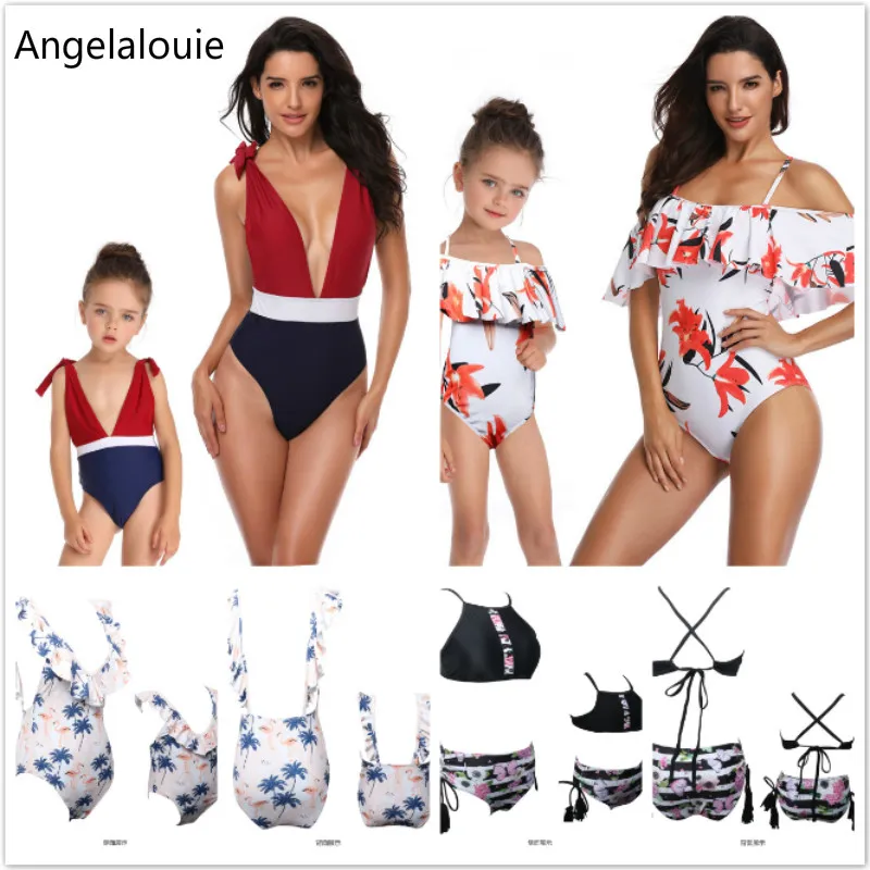 Новинка 2014 года Летние одинаковые комплекты для семьи Купальник с принтом в виде