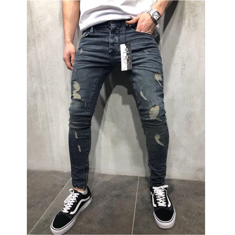 

Men Stylish Ripped Jeans Pants Biker Slim Straight Hip Hop Frayed Denim Trousers New Fashion Skinny Jeans 2019 Men
