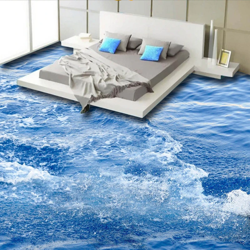 

Modern Simple Sea Wave 3D Floor Tiles Murals Wallpaper Living Room Bathroom PVC Self Adhesive Waterproof Flooring Wall Paper 3 D