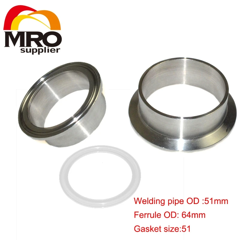 

2 Pcs 2" 51mm Weld on Ferrule Sanitary Pipe Fittings Stainless Steel Pipe Flange SS304 + 1 Pcs Silicone Gasket SWG-51
