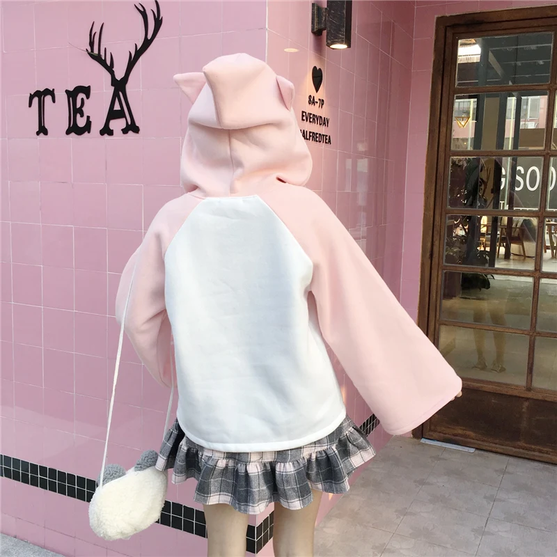 Harajuku Kawaii женский Толстовки с капюшоном японский милый кот волшебные слова