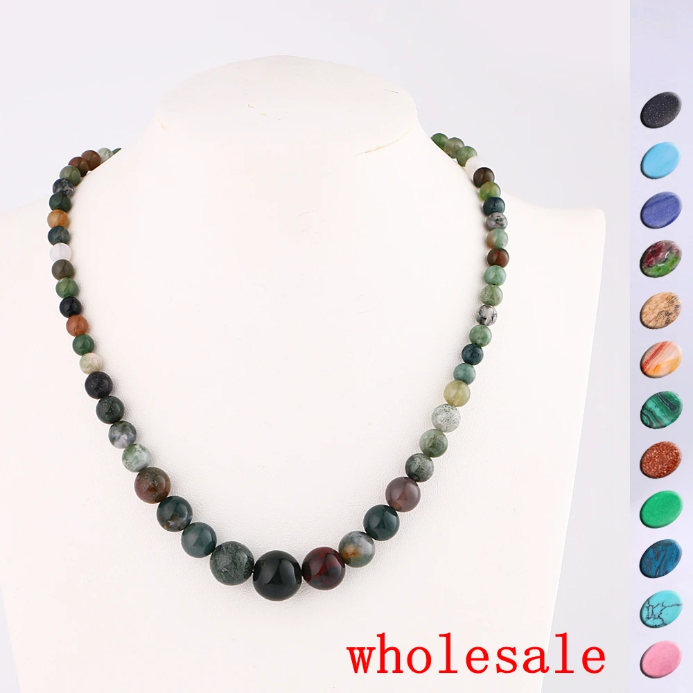 4pcs Wholesale 48cm 6mm-14mm Round Agate Beads Crystal Necklace Natural Stone Power Stones Women Jewelry Short Chakra | Украшения и