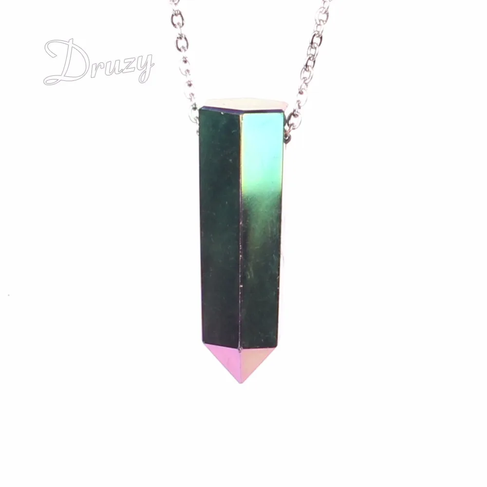 

Special Natural Stone Reiki Chakra Titanium Druzy Pendant Necklace Women Healing Crystals Drusy Stainless Steel Chain Necklace