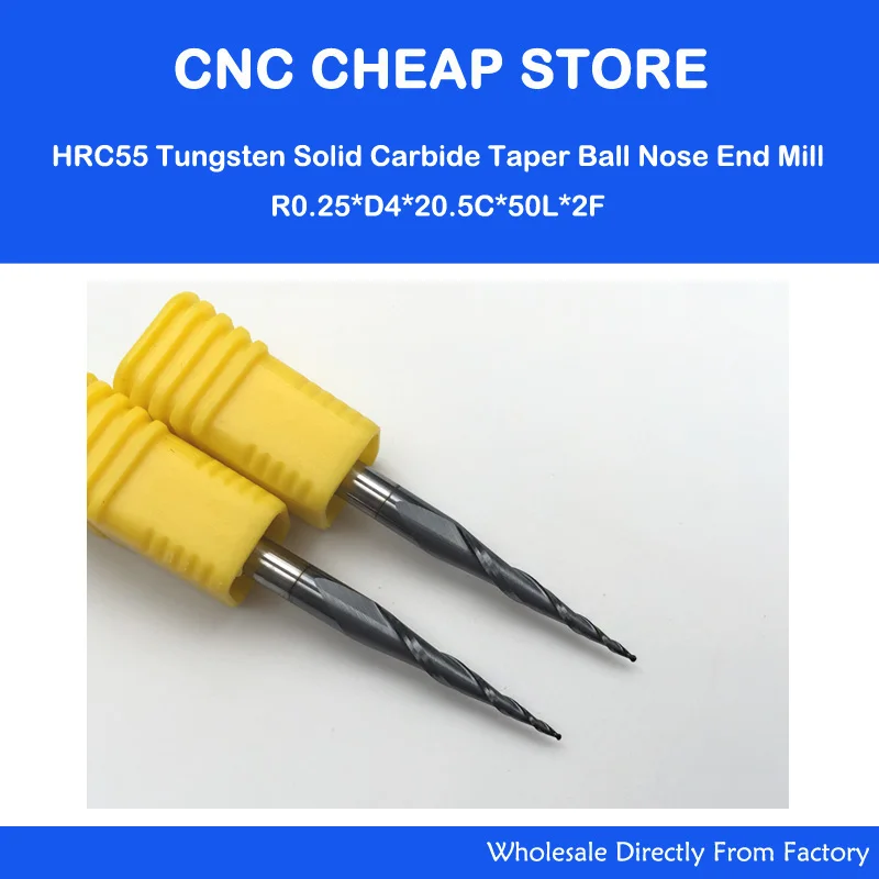 2 шт. R0.25 * D4 20 5*50 2F HRC55 вольфрамовый твердый карбид коническая шаровая Концевая