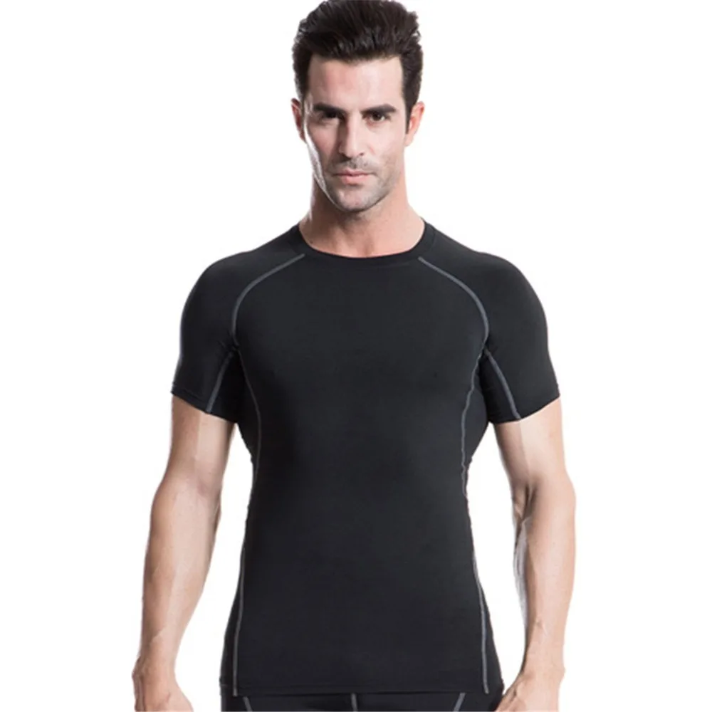 

Running shirt summer Men Sports Training Slim Fit Tights Tops Tees Men's Gym Compression Black T-shirts Plus Size Men t-shirt