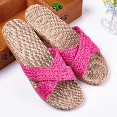 women pink Летние льняные тапочки со стразами; повседневные разноцветные домашние тапочки; домашние тапочки для влюбленных женщин и мужчин; 13 цветов - Цвет: women pink