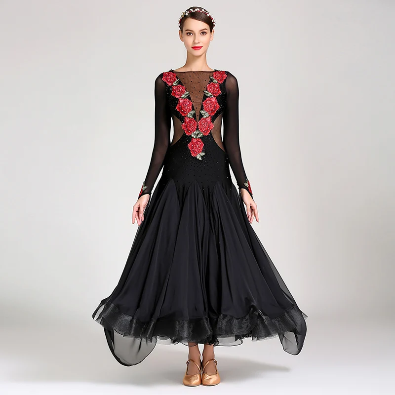 

Modern Dance Dress Adult Female National Standard Performance Costume Ballroom Dancing Dresses Suit Long Sleeves Costumes H2104