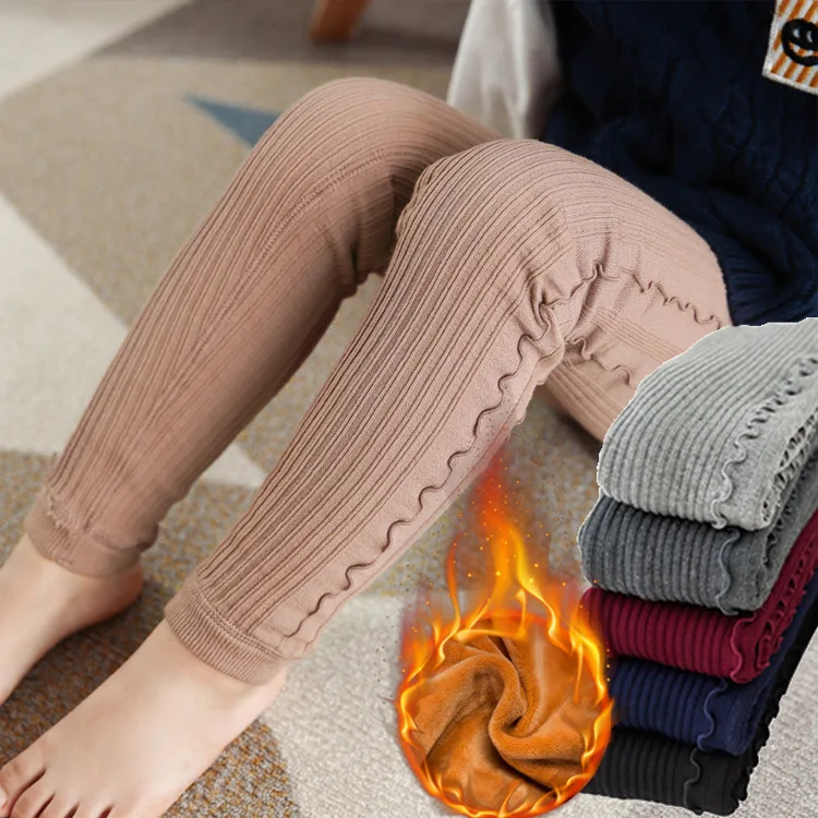2019 Autumn Winter Girls Leggings Cotton Plus Thick Velvet Trousers Elastic Waist Ruffle Children Bottom Pants | Детская одежда и