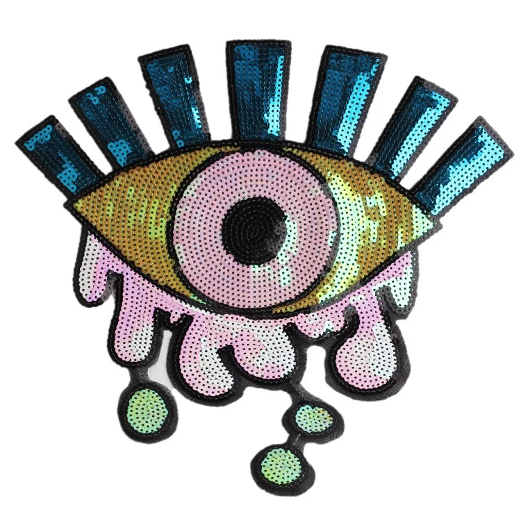 

WUYUCONG X-Large Pink Sequins Eye Patches Iron on Sequined Eyeball Patch DIY Embroidered Applique Decoration Sequins Decals 1PC