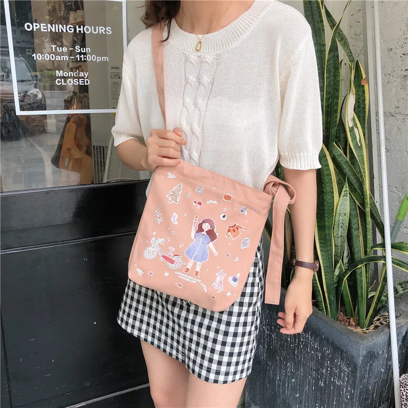 Женская Холщовая Сумка через плечо Harajuku Милая женская сумка для покупок с