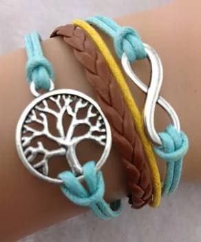 3pcs Karma-wish tree bracelet infinity wax cords braid leather bracelet-356 min order 10$ | Украшения и аксессуары