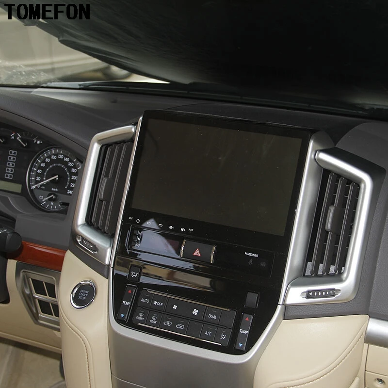 

TOMMEFON ABS Chrome Inner Middle Console Air Condition Vent Covers Trims 2pcs For Toyota Land Cruiser LC200 FJ200 2016