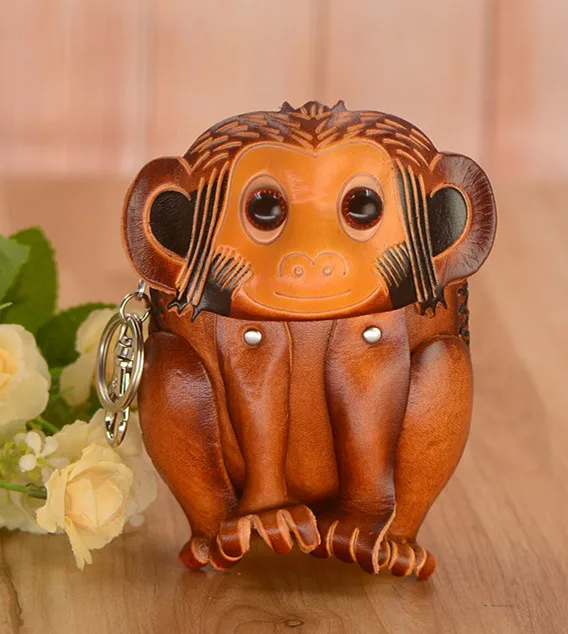 monkey Дизайнерский кошелек из натуральной кожи ручной работы, высокое качество, Мини винтажные кошельки, карман для монет, каваи, Ретро стиль, милая сумка для денег, bayan cuzdan - Цвет: monkey