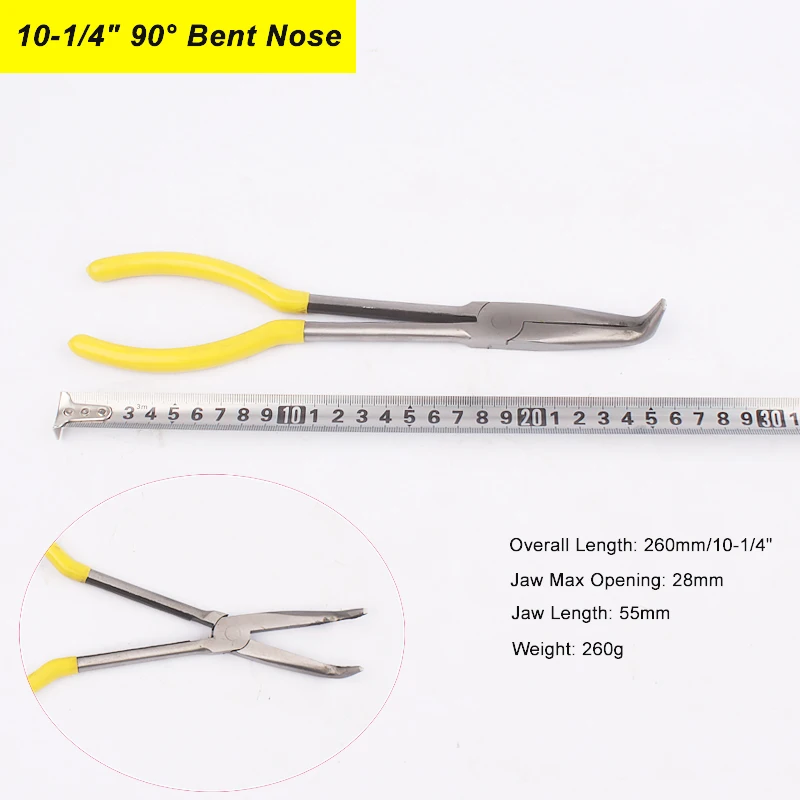 90 Degree Bent 11-дюймовый мульти-Функция дальней досягаемости 45 градусов под углом 90 градусов плоскогубцы c изогнутым остриём, утиный нос шланг кольцо длинноносые плоскогубцы механика ручной инструмент - Цвет: 90 Degree Bent