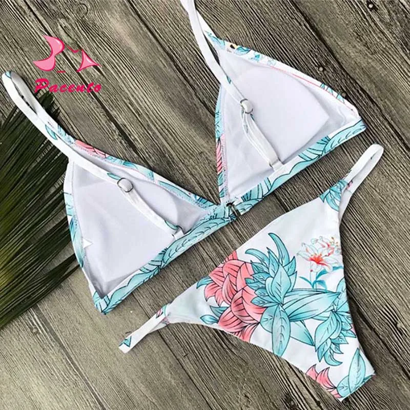 Pacento Strappy Винтаж цветочные бикини бразильское с высокой Biquini пляжные купальные