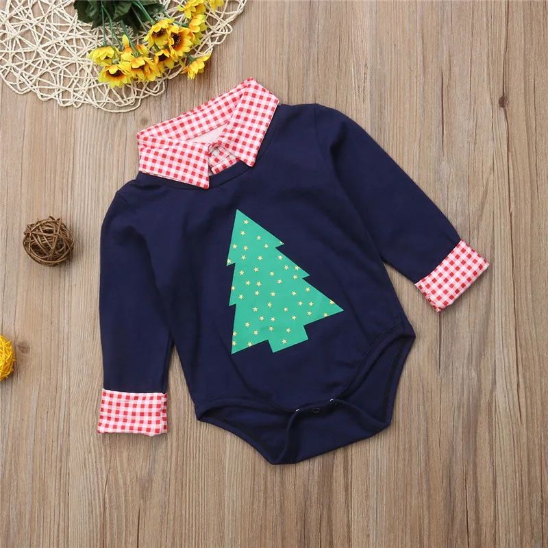 

Christmas Baby Boy Infant Gentleman One pieces Bodysuit Xmas Clothes Cotton Santa Print Long Sleeve Plaid Fashion Clothing 0-18M