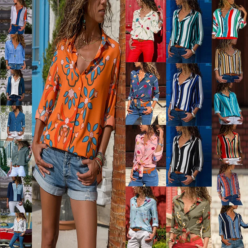 Женская футболка с отложным воротником и длинными рукавами весна лето