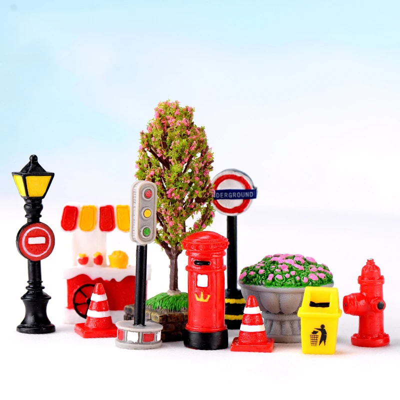 ZOCDOU 1 Piece Food Stand Signboard Street Light Mailboxe Fire Hydrant Trash Can Small Statue Little Figurine Craft Garden Deco images - 6