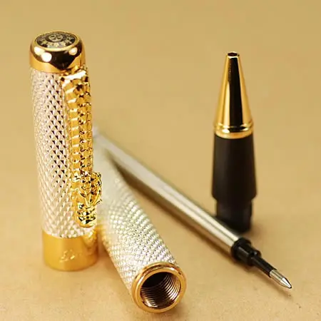 Jinhao 1200 полностью Серебряная сетчатая шариковая ручка ДРАКОН с красным