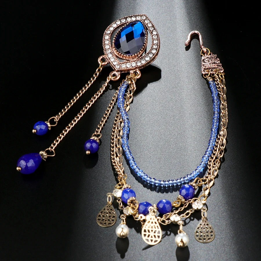 Женские серьги подвески Kinel Винтажные золотого и синего цвета с натуральным