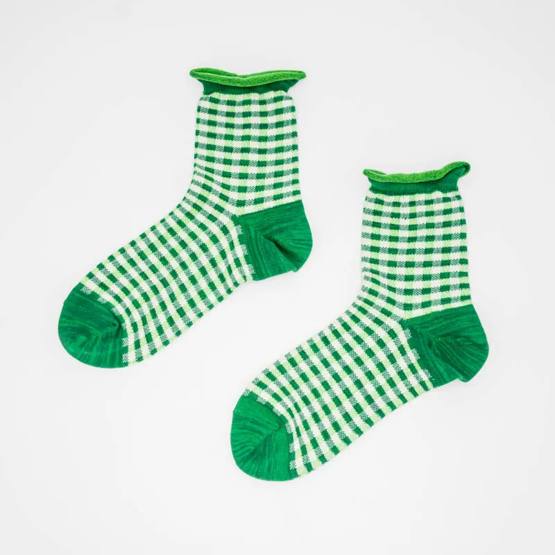 5 Pairs Women Short Socks Funny Cute Girl Colorful Plaid College Art Spring Autumn Combed Cotton Comfort Sox Meias Hosiery | Женская