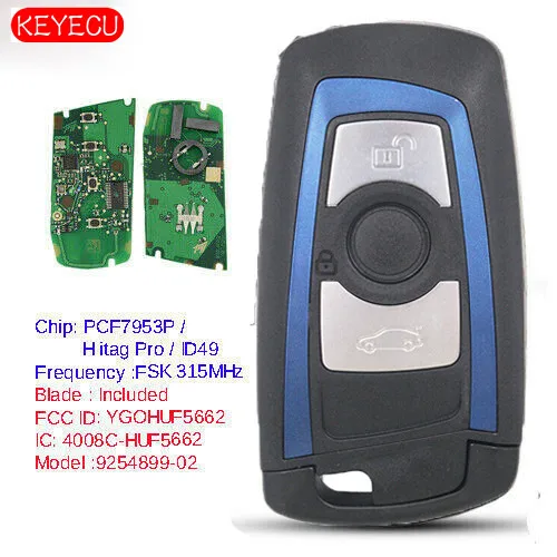 Keyecu синий дистанционный ключ с 3 кнопками FSK 315 МГц PCF7953 для BMW F шасси FEM / BDC CAS4 + FCCID:
