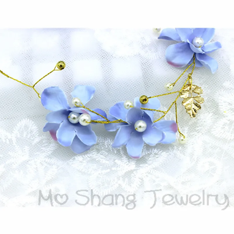 Голубая Орхидея Цветочная Свадебная Корона головной убор в форме листьев венок